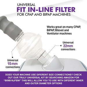 Universal Fit in-Line Filter Compatible with Resmed and Any Machine Filter Size 22mm and 25mm Cpap Tube